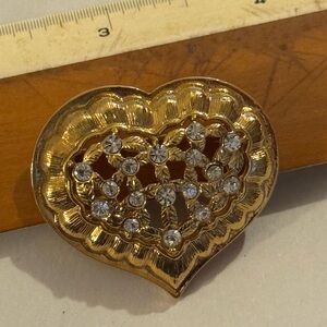 Vintage Monet Gold Toned Heart Brooch with Crystals